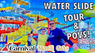 Carnival Mardi Gras WaterWorks Tour POVs amp Restrictions  Onboard Waterpark amp Splash Pad Info [upl. by Asiluj]