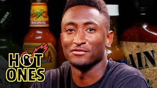 Marques Brownlee Ranks Hot Sauce Labels While Eating Spicy Wings  Hot Ones [upl. by Dannie315]