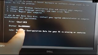 Erro 0xc000000f \Boot\BCD Como Resolver Windows Boot Manager Notebook Dell [upl. by Docilu]