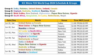 ICC Mens T20 World Cup 2024 Schedule amp Groups [upl. by Illib]