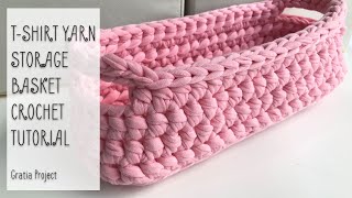 TShirt Yarn Storage Basket With Handles Crochet Tutorial [upl. by Anaoj798]