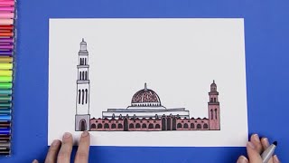 How to draw Sultan Qaboos Grand Mosque Muscat Oman [upl. by Aeht]