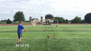 8th grade Daniel Mueller Pennsylvania kickerpunter 45 yard FG touchbacks in game [upl. by Gayel]