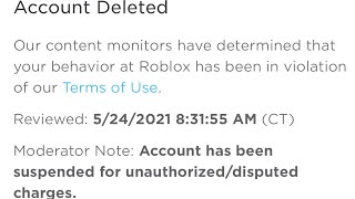 How to appeal you account deleted for authorization charges ROBLOX [upl. by Goodden880]