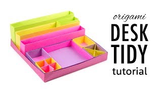 Origami Desk Organizer Boxes Tutorial  DIY  Paper Kawaii [upl. by Elodea]