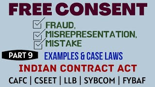 Fraud  Misrepresentation  Mistake  Free Consent  Indian Contract Act  Caselaws  Example [upl. by Cinnamon]