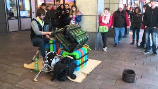 Street Improvisation Neon Pipe Drummer [upl. by Gnahc]