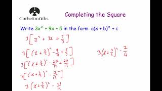 Completing the Square 2  Corbettmaths [upl. by Barthold]