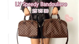 Louis Vuitton Speedy B 25 VS 30 Comparison Speedy Bandouliere 25 Bandouliere 30Mod Shots [upl. by Enilarac514]