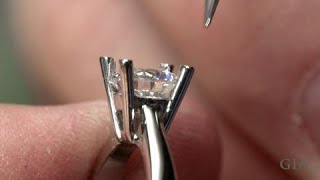 How to Set a Round Center Stone in a Ring with Platinum Prongs  GIA [upl. by Relda]