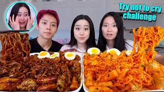 BLACK BEAN SPICY RICE CAKES vs SPICY KOREAN RICE CAKES Tteokbokki MUKBANG [upl. by Procto521]