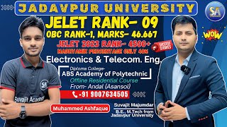 JELET 2024 Exam Rank 9 Jadavpur University Department ETCE MD Ashfaque Offline Residential Student [upl. by Adnovahs]