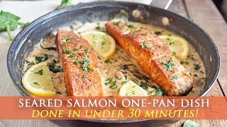 Seared Salmon with Creamy Spinach amp Mushroom Sauce [upl. by Sayles]