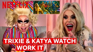 Drag Queens Trixie Mattel amp Katya React to Work It  I Like to Watch  Netflix [upl. by Verneuil]