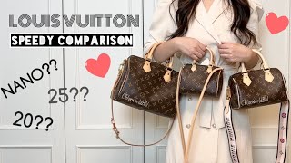 Louis Vuitton Speedy Nano VS 20 VS 25 Thorough Comparison Review [upl. by Petta]