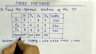 Lec26 Modi Method Transportation Problem  In Hindi  Operation Research [upl. by Einnaj335]