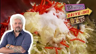 How to Make One Righteous Chili Dog  Diners Driveins and Dives with Guy Fieri  Food Network [upl. by Llehsal542]