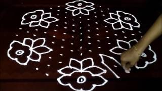 Simple flowers kolam with 158 middle  chukkala muggulu with dots rangoli design [upl. by Guido906]