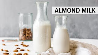 HOW TO MAKE ALMOND MILK  dairyfree vegan nut milk recipe [upl. by Eleahcim]