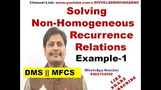 Example1 Solving NonHomogeneous Recurrence Relation  Solving Recurrence Relations  MFCS  DMS [upl. by Norra]