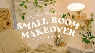 aesthetic and extremely  small room makeover 🍃 • a 4sqm bedroom with loft bed  desk decor [upl. by Hinman]