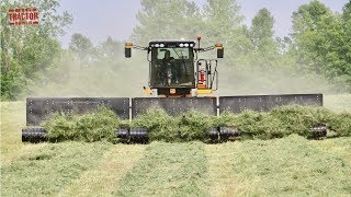 MOWING MERGING HARVESTING Alfalfa with Big Tractors [upl. by Aicineohp]