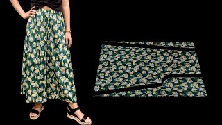 Very easy Palazzo Pants Trousers cutting and sewing  DIY culottes pants [upl. by Seaddon]