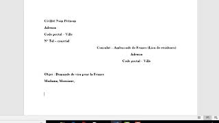 COMMENT REDIGER UNE LETTRE POUR DEMANDE DE VISA POUR LA FRANCE [upl. by Lynch]