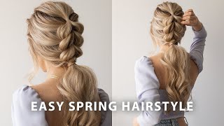 EASY BRAIDED PONYTAIL HAIRSTYLE SPRING 🌷 Wedding Bridal Long Hair [upl. by Reifinnej]