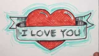 How to Draw Heart with Banner  I Iove You Drawing  MAT [upl. by Sayles]