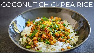 Coconut Chickpea Recipe  Easy Vegetarian dinner idea  Coconut Milk Basmati Rice [upl. by Macrae]