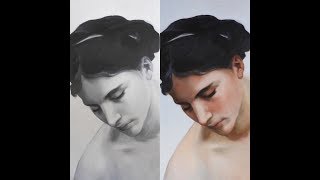 1ST GLAZE Learning glazing from Bouguereau how to paint oil painting grisaille [upl. by Dualc]