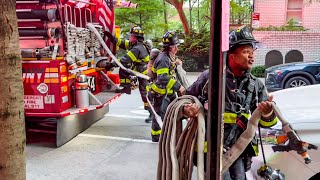 RIDE with the FDNY Fast Response to First Due ALLHANDS Fire on the 5th Floor [upl. by Yelrihs257]