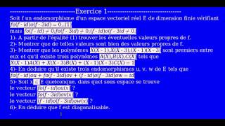 Réduction des Endomorphismes Diagonalisation Polynôme dEndomorphisme Exercice 1 [upl. by Attela]