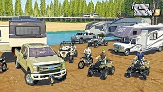 CAMPING AT THE LAKE WITH THE CREW ATVS RZR amp DIRTBIKES ROLEPLAY  FARMING SIMULATOR 2019 [upl. by Hackathorn910]