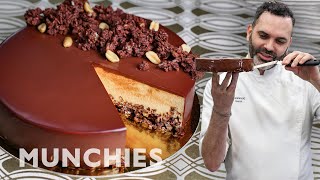 Dominique Ansels Peanut Butter Chocolate Crunch Cake  How To [upl. by Gautious]