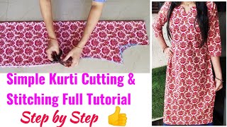 Kurti Cutting and Stitching Step by Step  KurtiSuitkameez Cutting and Stitching Full Tutorial [upl. by Fanning]