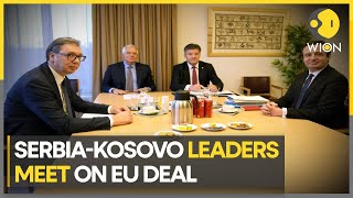 Kosovan PM Kurti meets with Serbian president Vucic on Westback EU entry deal  Latest News  WION [upl. by Mccoy]