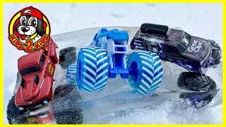 FIRE amp ICE Monster Jam amp Hot Wheels Monster Trucks ❄️ FROZEN IN ICE [upl. by Siraj]