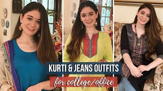 7 KURTI AND JEANS OUTFITS  Look Stylish In CollegeOffice  Sana Grover [upl. by Eidderf721]