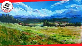 How to Paint a Landscape with acrylics step by step SUBTITLED [upl. by Mac]