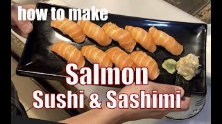 how to make salmon sushi and sashimi [upl. by Anwahsit]