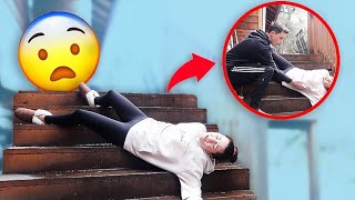 FALLING DOWN THE STAIRS PRANK ON BOYFRIEND CUTE REACTION [upl. by Blus]