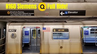 NYC Subway R160B Siemens Q Train Full Ride Coney Island  Stillwell Ave  96 St  2 Ave [upl. by Goodill]