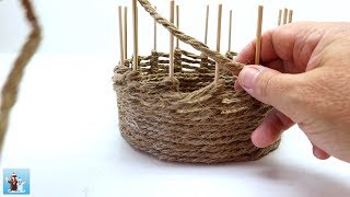 3 Handicraft Ideas from Jute  Weaving Basket [upl. by Lavinie802]