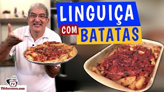 Como Fazer Linguiça com Batatas Assadas no Forno  Tv Churrasco [upl. by Anaihr]