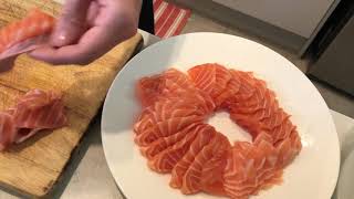 Easy Way to Cut Sushi Salmon Sashimi amp Nigiri Tutorial [upl. by Lucho679]