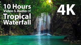 4K UHD 10 hours  Tropical Waterfall amp Audio  relaxing meditation nature [upl. by Atnohs]