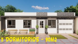 Plano de casa de 3 Dormitorios  90 metros cuadrados [upl. by Vil]