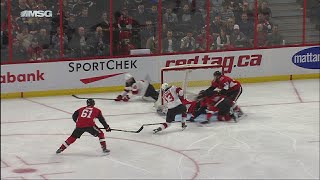 Nico Hischier blasts home first NHL goal in front [upl. by Afatsuom570]